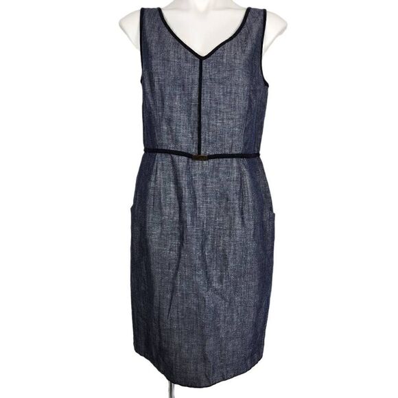 Ann Taylor linen blend sleeveless pencil dress denim blue Size 8 - Picture 1 of 8